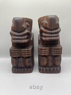 Vintage Solid Exotic Hardwood Carved Cook Islands Tiki Bookend Bar Decor