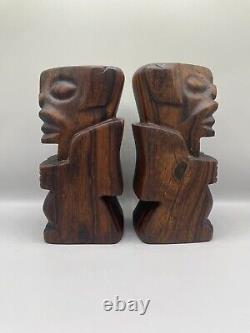 Vintage Solid Exotic Hardwood Carved Cook Islands Tiki Bookend Bar Decor