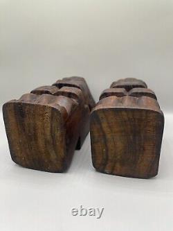 Vintage Solid Exotic Hardwood Carved Cook Islands Tiki Bookend Bar Decor