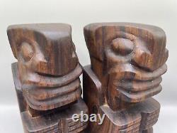 Vintage Solid Exotic Hardwood Carved Cook Islands Tiki Bookend Bar Decor