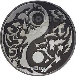 WOLF CARIBOU Predator Prey Yin Yang Palladium Silver Coin 5$ Cook Islands 2014