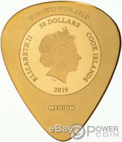 WOODSTOCK Guitar Pick 50th Anniversary 1/4 Oz Gold Coin 50$ Cook Islands 2019