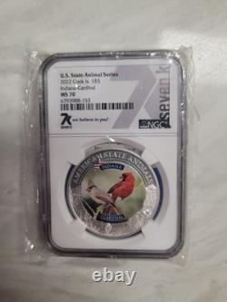 WPCoins 2022 Cook Islands US State Animal Series $5 Indiana Cardinal NGC MS70