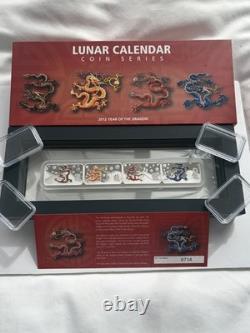WoW! 2012 COOK ISLANDS Lunar DRAGON 4 Rectangular SILVER coins in Display Case