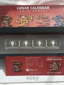 WoW! 2012 COOK ISLANDS Lunar DRAGON 4 Rectangular SILVER coins in Display Case