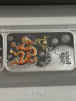 WoW! 2012 COOK ISLANDS Lunar DRAGON 4 Rectangular SILVER coins in Display Case