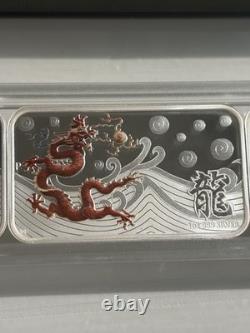 WoW! 2012 COOK ISLANDS Lunar DRAGON 4 Rectangular SILVER coins in Display Case