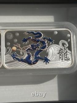WoW! 2012 COOK ISLANDS Lunar DRAGON 4 Rectangular SILVER coins in Display Case