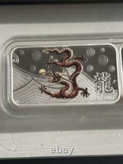 WoW! 2012 COOK ISLANDS Lunar DRAGON 4 Rectangular SILVER coins in Display Case