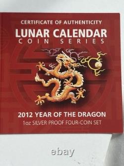 WoW! 2012 COOK ISLANDS Lunar DRAGON 4 Rectangular SILVER coins in Display Case